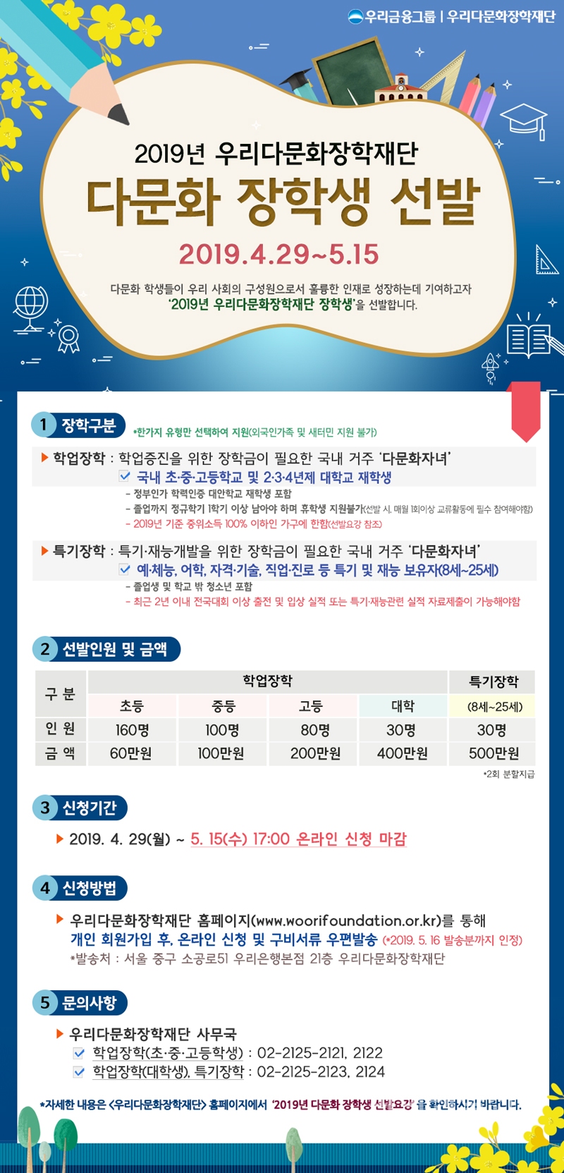 다문화 장학생 모집 안내 포스터 (자료=우리금융)