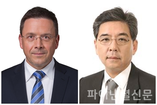 현대기아차 중국기술연구소장 스벤 파투쉬카 연구소장(왼쪽)과 현대자동차 국내사업본부장 겸직 장재훈 부사장(오른쪽) (사진=현대차그룹)