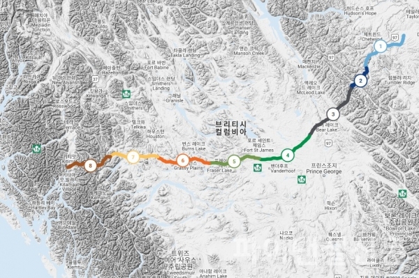 코스탈 가스링크 파이프라인 건설 구간 (자료=coastalgaslink.com)
