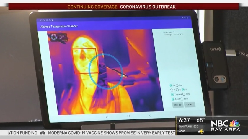 미국 NBC에 소개된 알체라의 인공지능 안면인식 코로나19 방역 솔루션 (사진=본투글로벌센터)