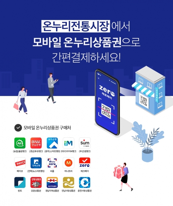 16개 은행·페이 앱 내에서 구매 및 사용이 가능한 모바일온누리상품권 (자료=한국간편결제진흥원)