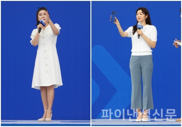 13일 오전 SK텔레콤 노트20 개통행사에는 트롯스타 송가인 씨의 공연과 피겨여왕 김연아 씨의 노트20 간단 제품소개가 이어졌다. (사진=황병우 기자)