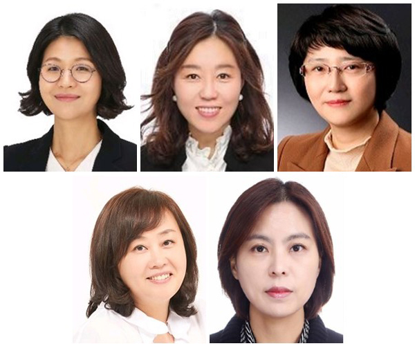 삼성전자 2021 정기 임원인사에서 승진한 (사진 왼쪽 위부터 시계방향) 김수진 전무, 박진영 전무, 유미영 전무, 조인하 전무, 한상숙 전무 (사진=삼성전자)