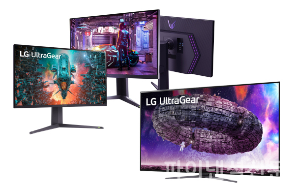 LG 울트라기어 게이밍 모니터 3종 제품 모습 (왼쪽부터 32GQ950, 32GQ850, 48GQ900) (사진=LG전자)