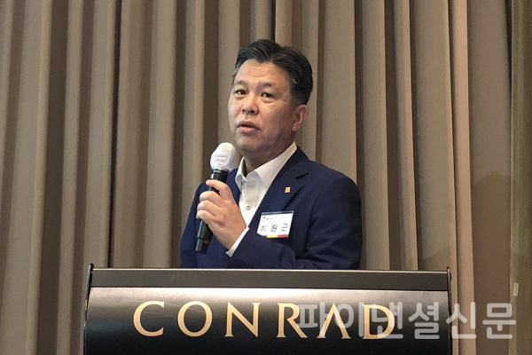 최원근 더블유씨피 대표이사가 29일 여의도에서 열린 기자간담회에서 회사소개와 상장후 계획에 대해 발표하고 있다, (사진=황병우 기자)