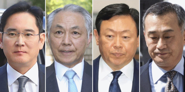 (왼쪽부터) 이재용 삼성전자 부회장 - 강덕수 전 STX그룹 회장 -신동빈 롯데그룹 회장 - 장세주 동국제강 회장/사진=연합뉴스