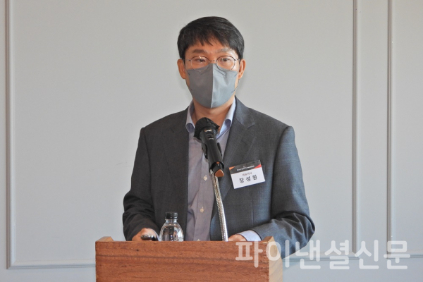 11일 서울 여의도에서 열린 골프존커머스 IPO 기자간담회에서 골프존커머스 장성원 대표이사가 회사소개와 상장 후 계획에 대해 발표하고 있다. (사진=황병우 기자)