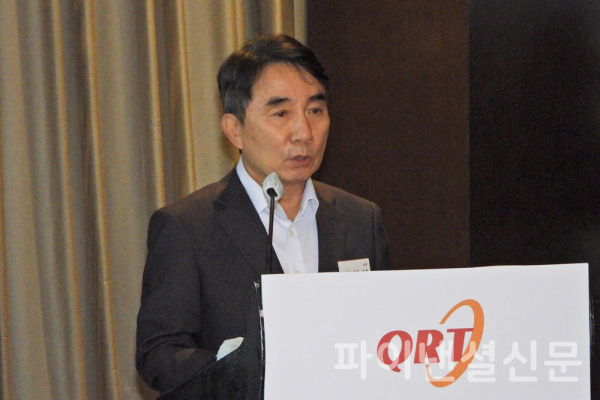 18일 서울 여의도에서 열린 기자간담회에서 큐알티 김영부 대표이사가 회사소개와 코스닥 상장 후 계획에 대해 소개하고 있다. (사진=황병우 기자)