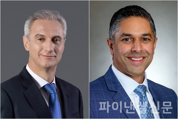 (왼쪽) 로베르토 렘펠(Roberto Rempel) 한국GM 사장, (오른쪽) 실판 아민(Shilpan Amin) GM 해외사업부문(GM International) 사장 (사진=GM)