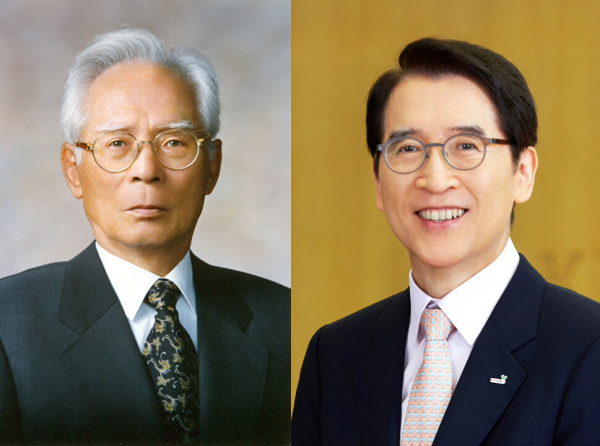 (왼쪽부터) 고(故) 신용호 교보생명 창립자, 신창재 교보생명 회장 (사진=교보생명)