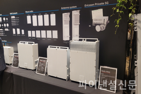 15일 서울 동대문 JW메리어트 호텔에서 에릭슨엘지가 공개한 전력 효올성이 더욱 개선된 새로운 5G 기지국 장비들 모습 (사진=황병우 기자)