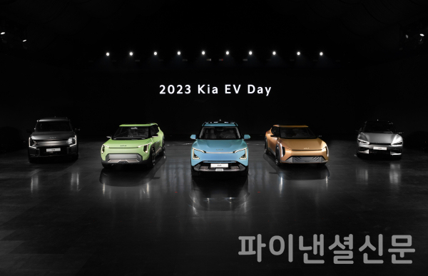 기아가 지난 12일 2023 기아 EV 데이에서 공개한 EV6 GT, EV4 콘셉트, EV5, EV3 콘셉트, EV9 GT 라인 (사진=기아)