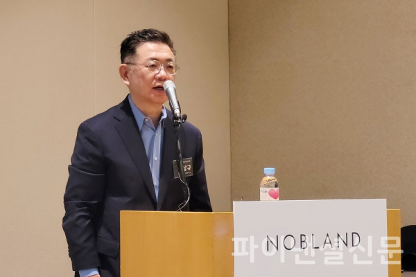 3일 서울 여의도 63빌딩에서 열린 IPO 기자간담회에서 노브랜드 이상규 대표이사가 인사말을 하고 있다. (사진=황병우 기자)