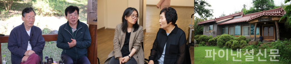 사진 왼쪽부터 한승원 작가, 김성 장흥군수, 한강 작가, 어머니