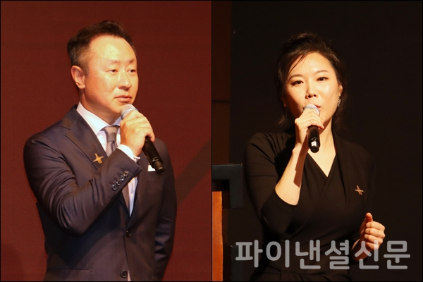 14일 서울신라호텔 영빈관에서 진행된 '발베니 50년 컬렉션' 기자간담회에서 (왼쪽부터) 김효상 윌리엄그랜트앤선즈코리아 대표와 김미정 발베니 앰버서더가 '발베니 50년 컬렉션'에 대해 소개하고 있다. (사진=황병우 기자)
