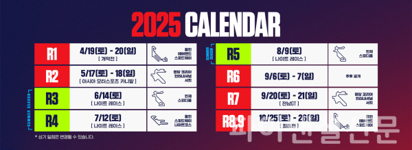 2025시즌 슈퍼레이스 챔피언십 일정표 (사진=슈퍼레이스)