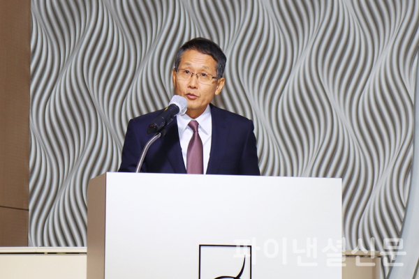 19일 '파밀레' 브랜드 론칭 기자간담회에서 지성규 바디프랜드 공동 대표이사가 인사말을 하고 있다. (사진=황병우 기자)