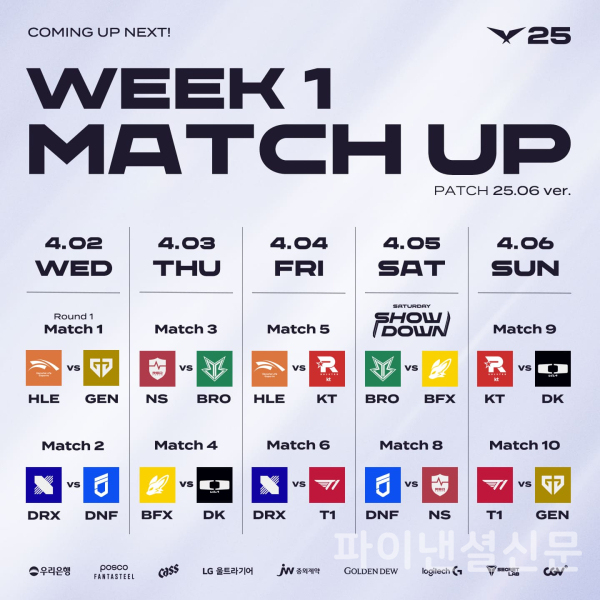 2025 LCK 정규 시즌 1주 차 대진표 (사진=LCK)