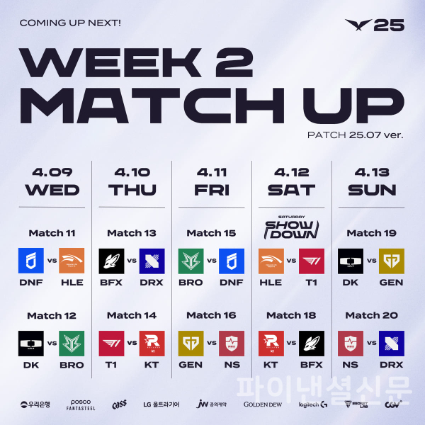 2025 LCK 정규 시즌 2주 차 대진표 (사진=LCK)
