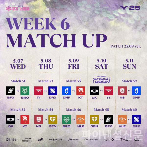 2025 LCK 정규 시즌 6주 차 대진표 (사진=LCK)