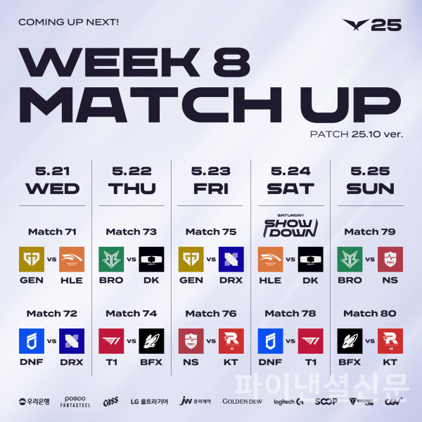 2025 LCK 정규 시즌 8주 차 대진표 (사진=LCK)