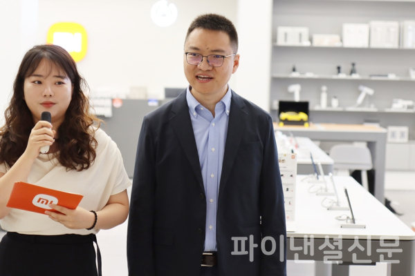28일 오전 샤오미스토어 서울 여의도점 그랜드 오픈 행사에서 앤드류 리 샤오미 국제사업부 동아시아 지역 총괄이 환영사를 하고 있다. (사진=황병우 기자)