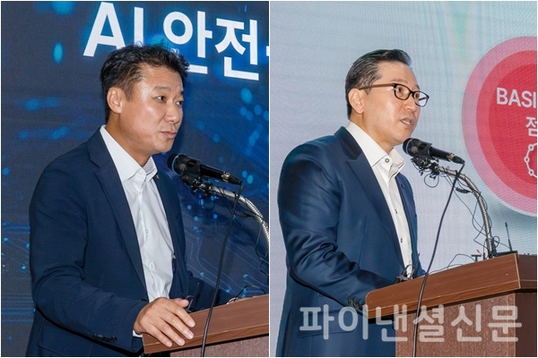 (왼쪽)KT AX혁신지원본부장 이병무 상무가 'KT 고객 안전·안심 및 정보보호 브리핑'에서 'AI 안전·안심 서비스 성과 및 계획'을 발표하고 있다., (오른쪽)KT 정보보안실장 황태선 상무가 KT 고객 안전·안심 및 정보보호 브리핑에서 'KT 정보보호 현황 및 향후 강화 계획'을 발표하고 있다. (사진=KT)