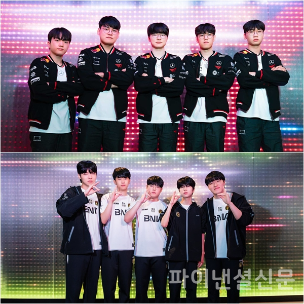 플레이오프 1라운드 상대로 디플러스 기아를 지목한 T1(위), kt 롤스터를 상대로 돌풍을 이어가고자 하는 BNK 피어엑스(아래) (사진=LCK)