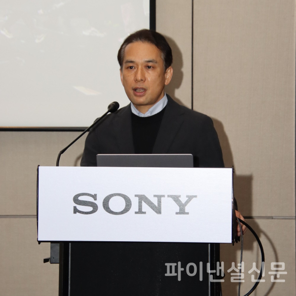 소니코리아 키타지마 유키히로(Kitajima Yukihiro, 北島行啓) 대표가 신제품 발표회에서 인사말을 하고 있다. 키타지마 유키히로 대표는 지난 7월 소니코리아 대표로 부임했다. (사진=황병우 기자)