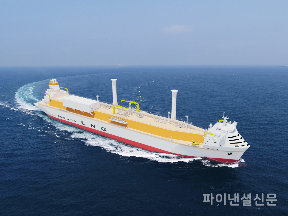 한화오션이 개발한 암모니아 가스터빈 추진 LNG운반선 조감도 (사진=한화오션)
