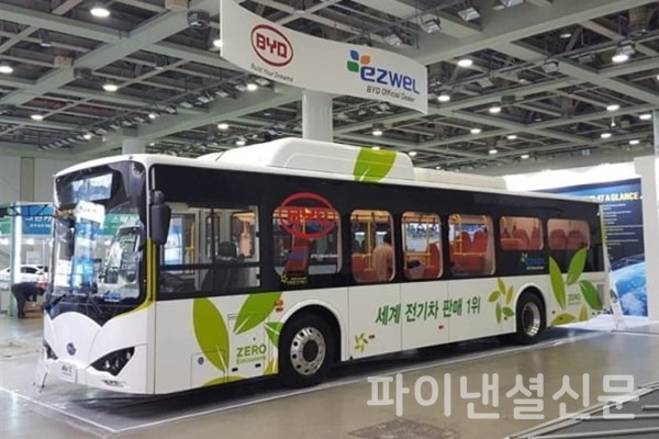 국내 친환경차 전시회에 출품된 중국 전기차 제조사 비야디(BYD)의 전기버스 (사진=BYD)
